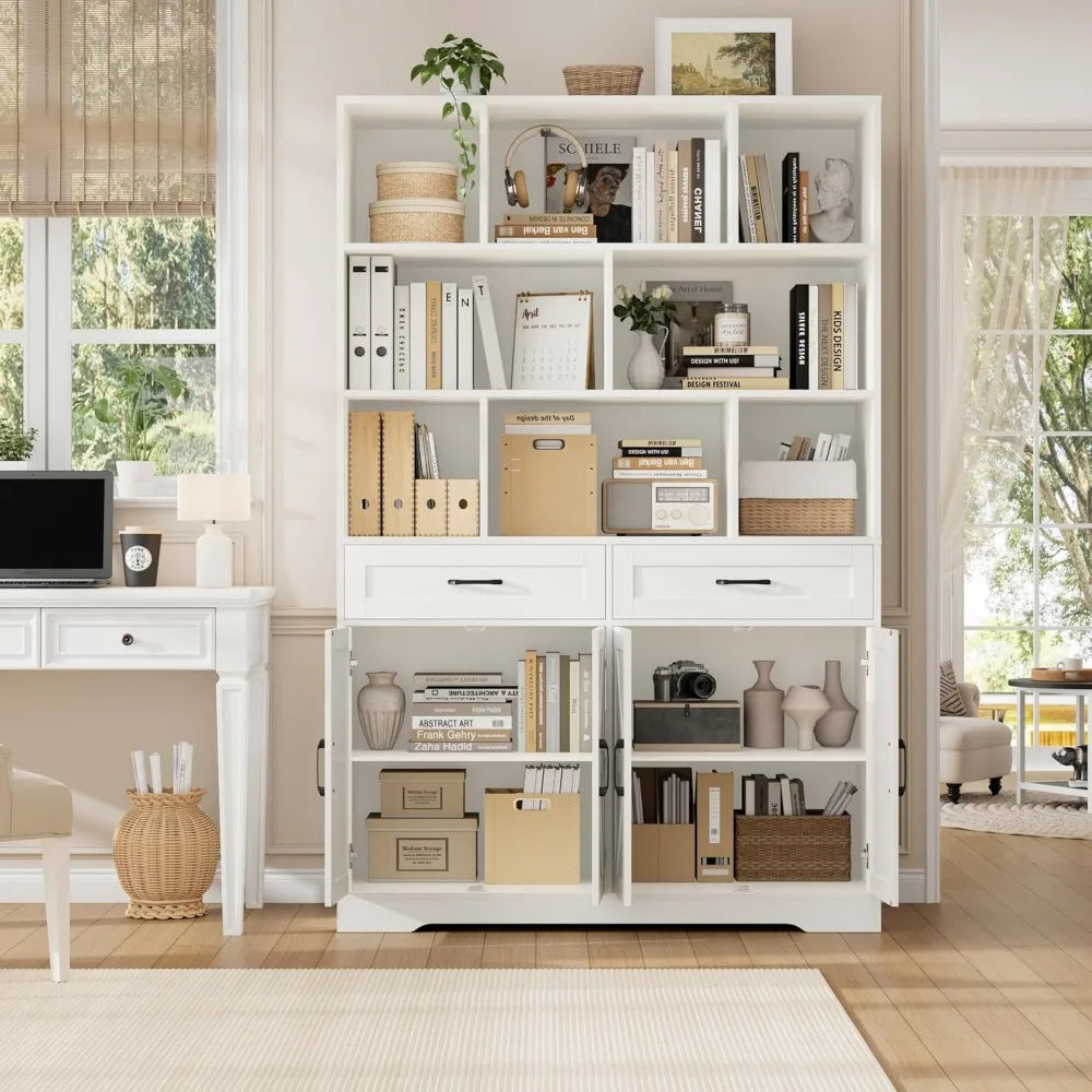 Hostack Six Tier Bookcase With Drawers And Doors Storage