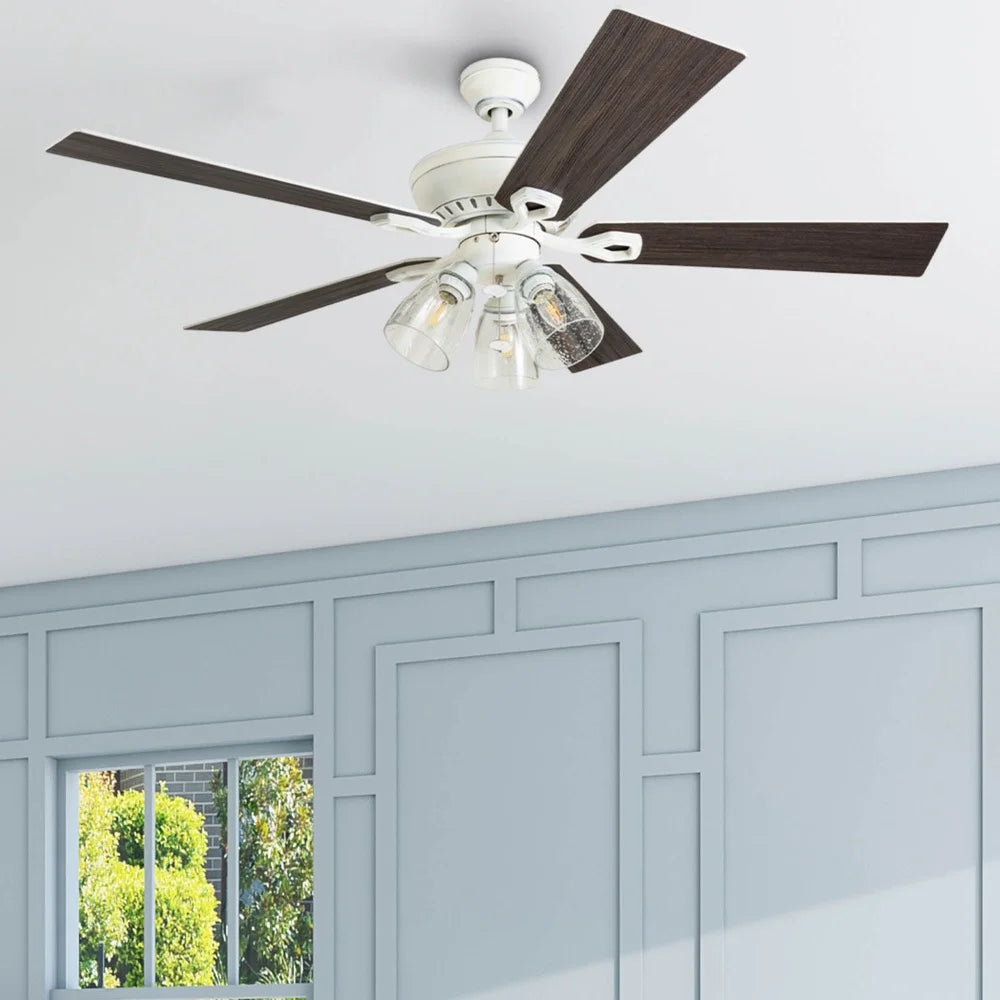 XMSJ Rustic Ceiling Fan with Seeded Glass Light Kit and Remote Control