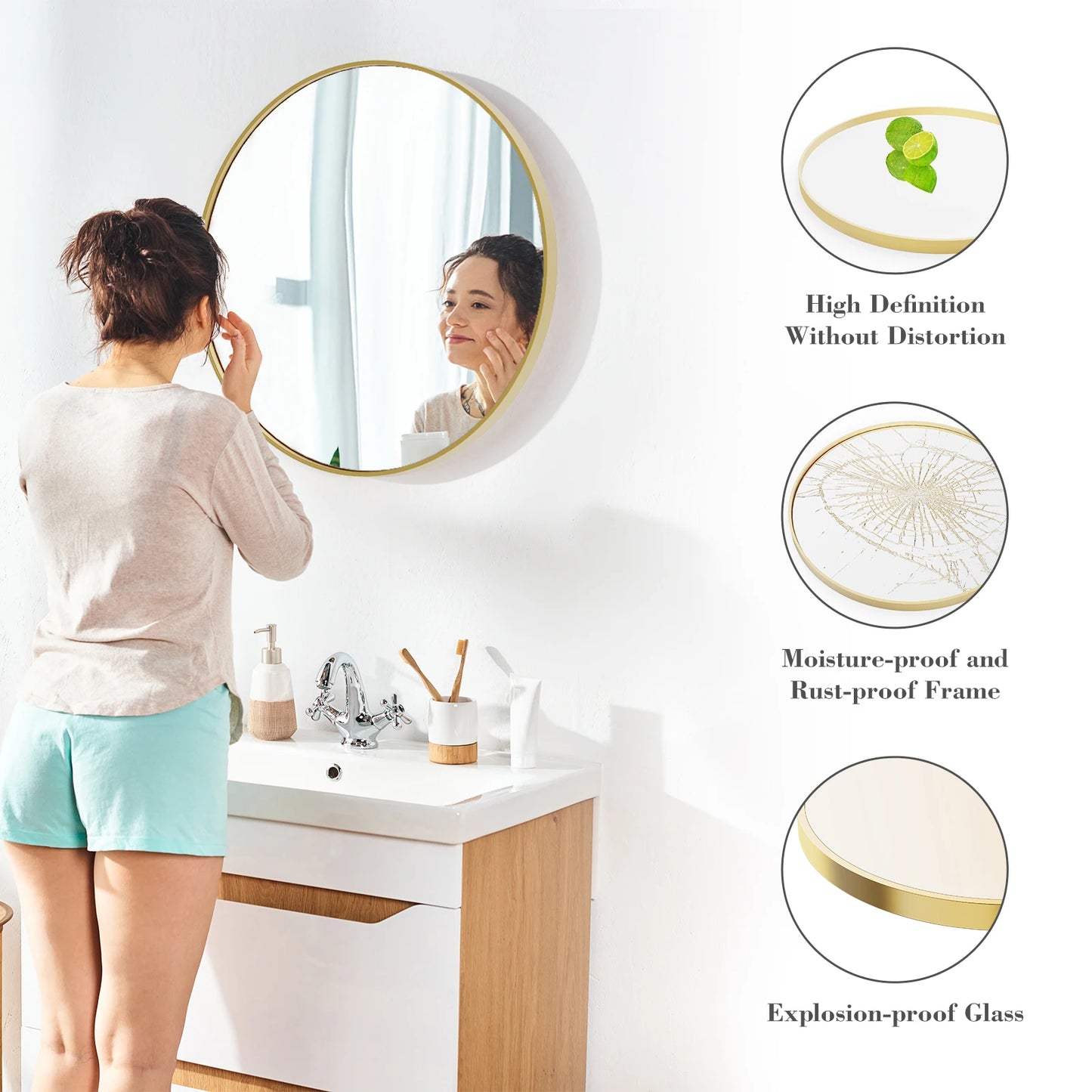 JHK Vanity Mirror Matte Metal Frame Round Wall Mounted