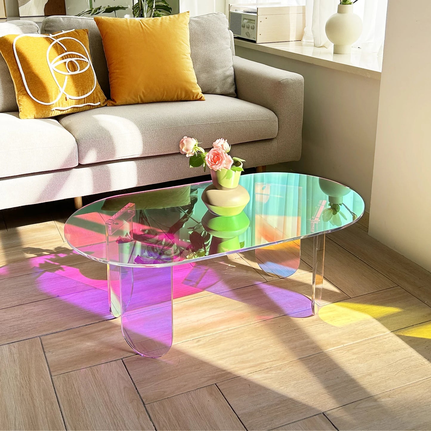 Folded Acrylic Coffee Table Iridescent End Table Decor
