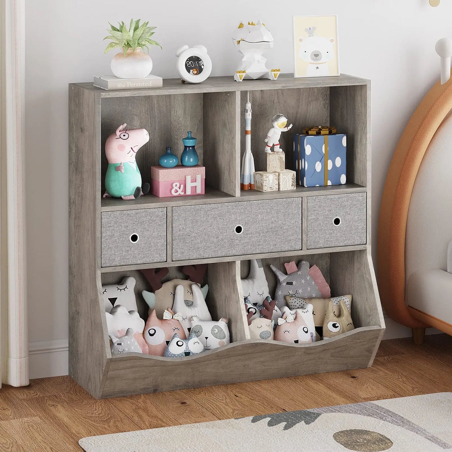 General Kids Bookshelf With Cubby Organizer Cabinet Drawers