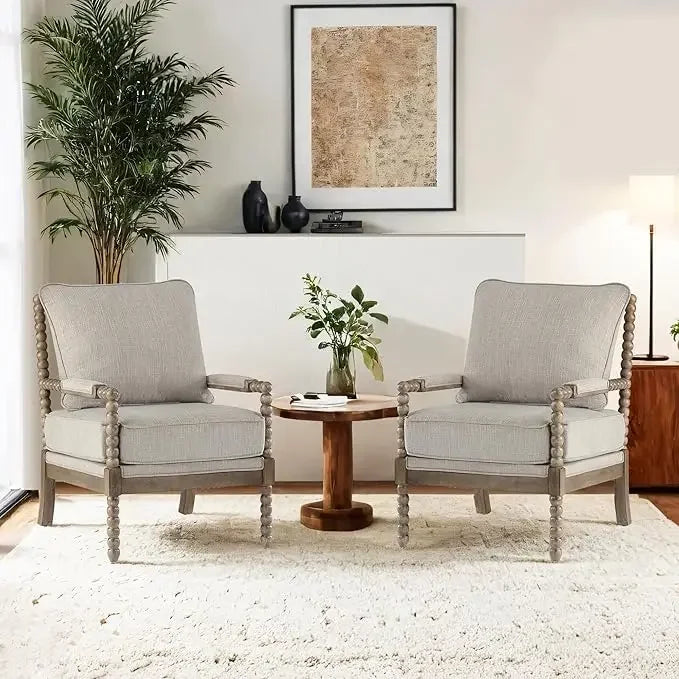 ANGDUO Linen Spindle Accent Chair With Wood Frame Cushion