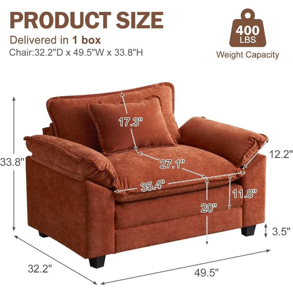 RBXC Oversized Chenille Accent Chair Upholstered Armrests