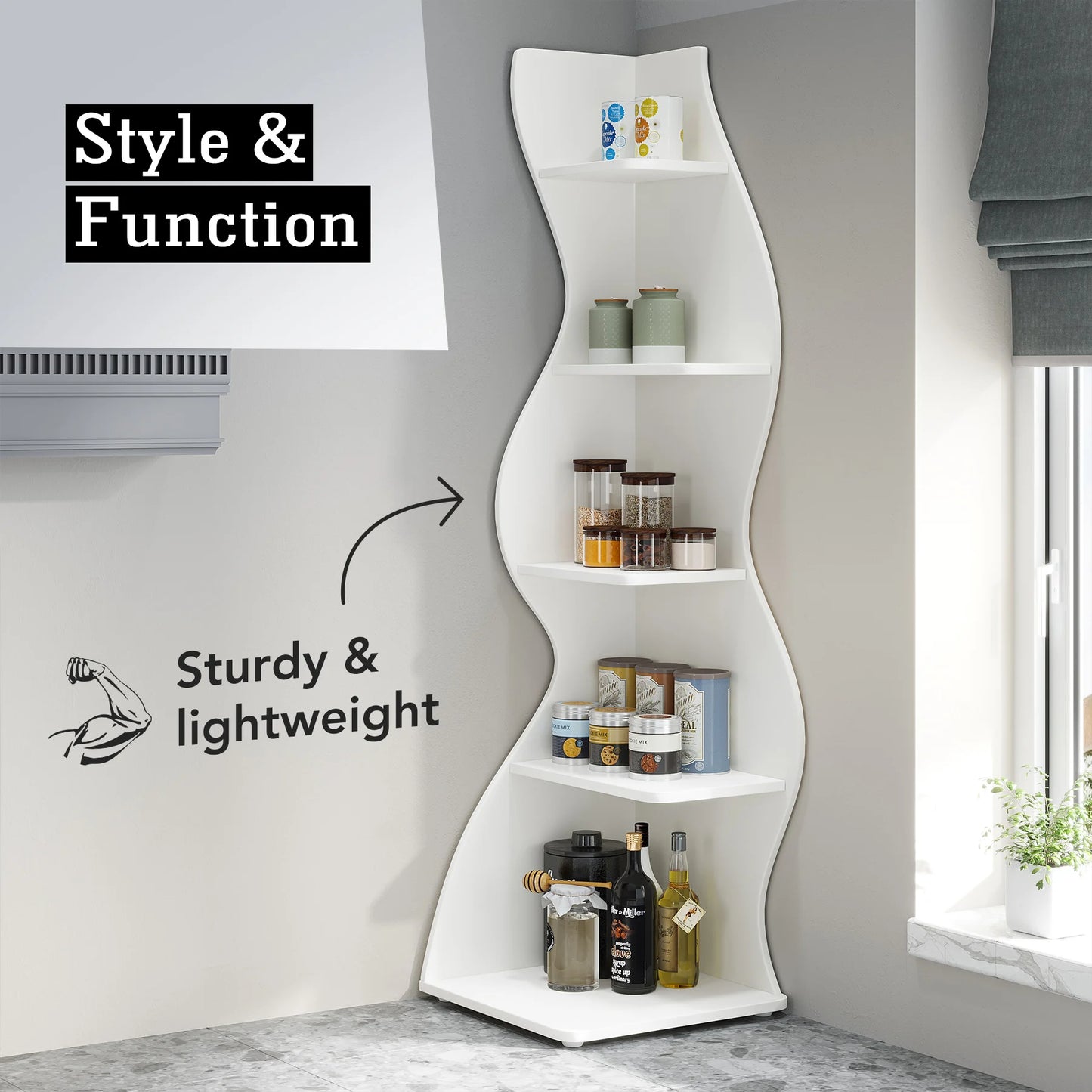 Tribesigns Corner Shelf Modern 5 Tier Bookshelf Plant Stand