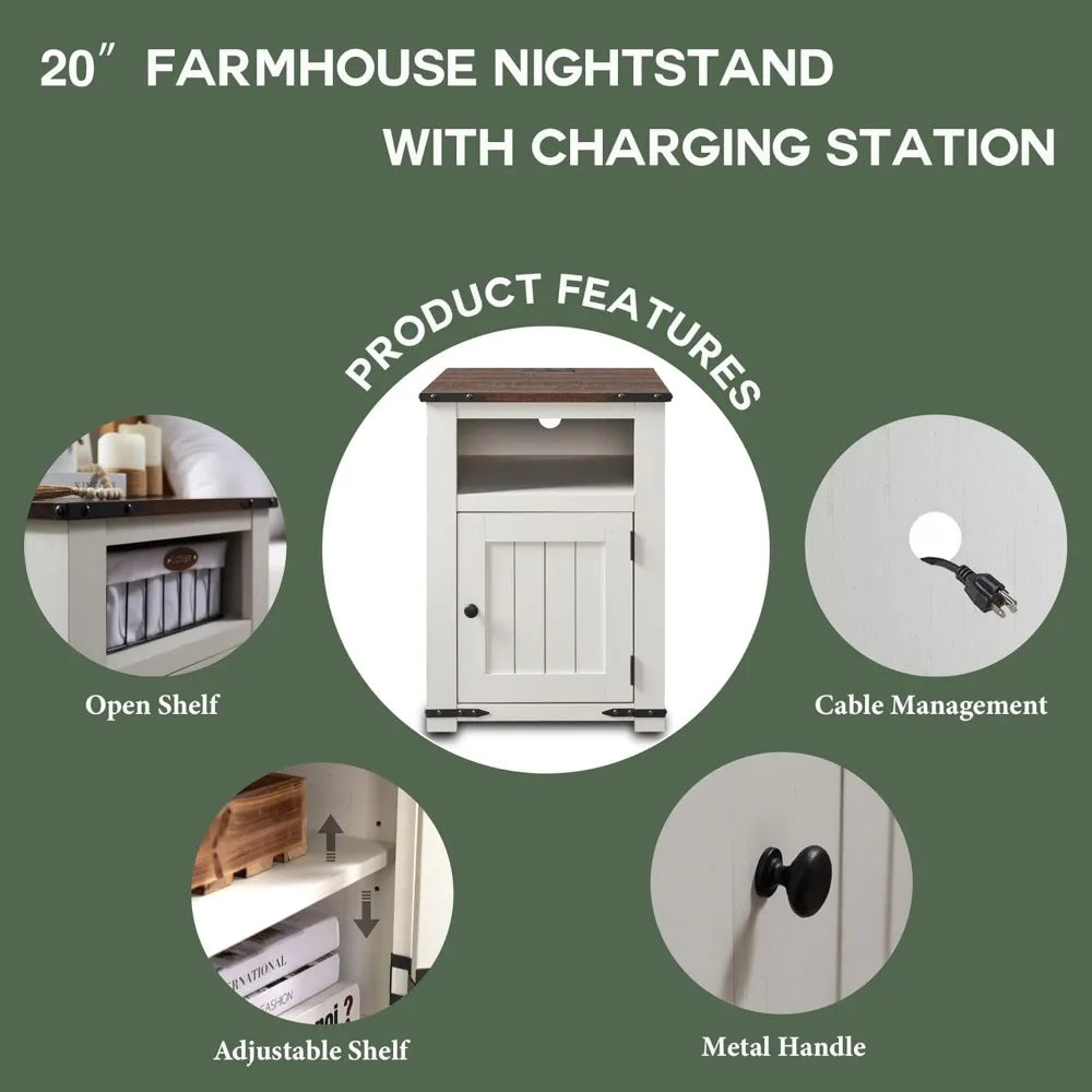 Color Farmhouse Nightstand With Barn Door Charging Station