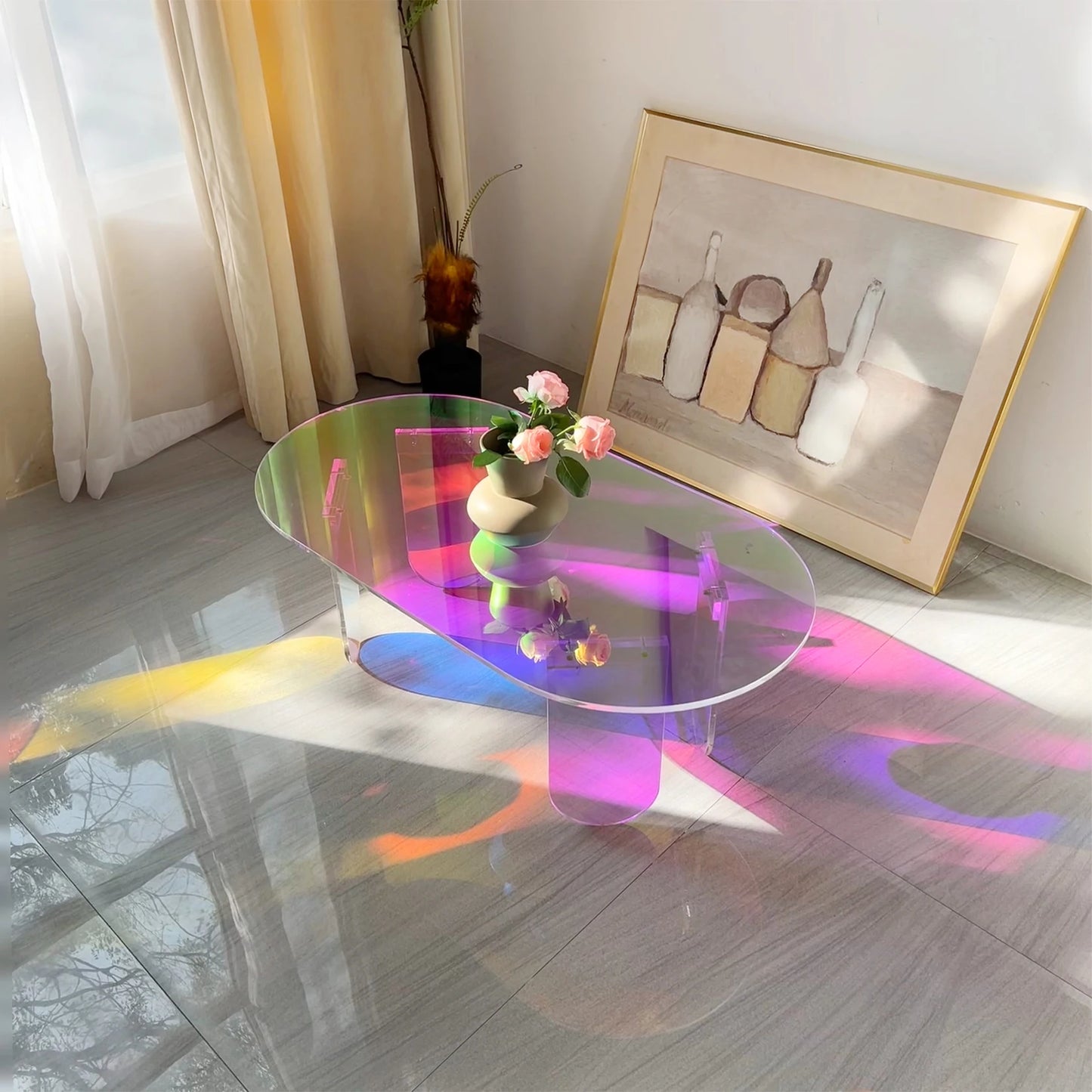 Folded Acrylic Coffee Table Iridescent End Table Decor