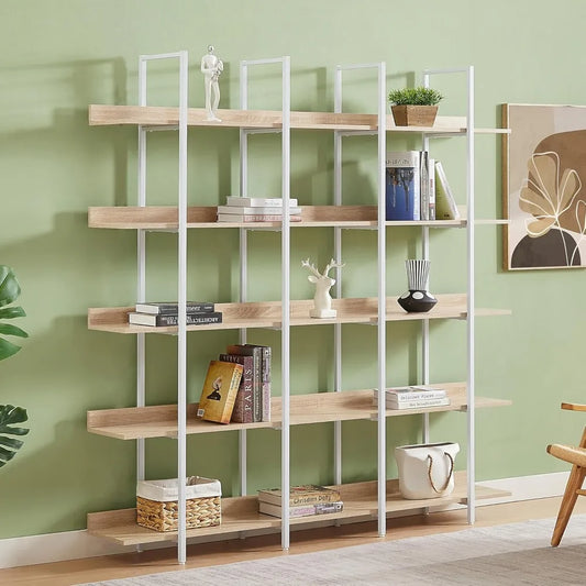 MKDK Industrial Wooden Five Tier Bookcase With Metal
