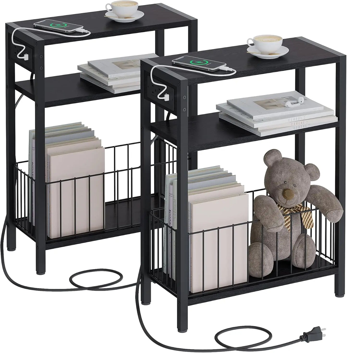 General Narrow Side Table With Charging Station Set