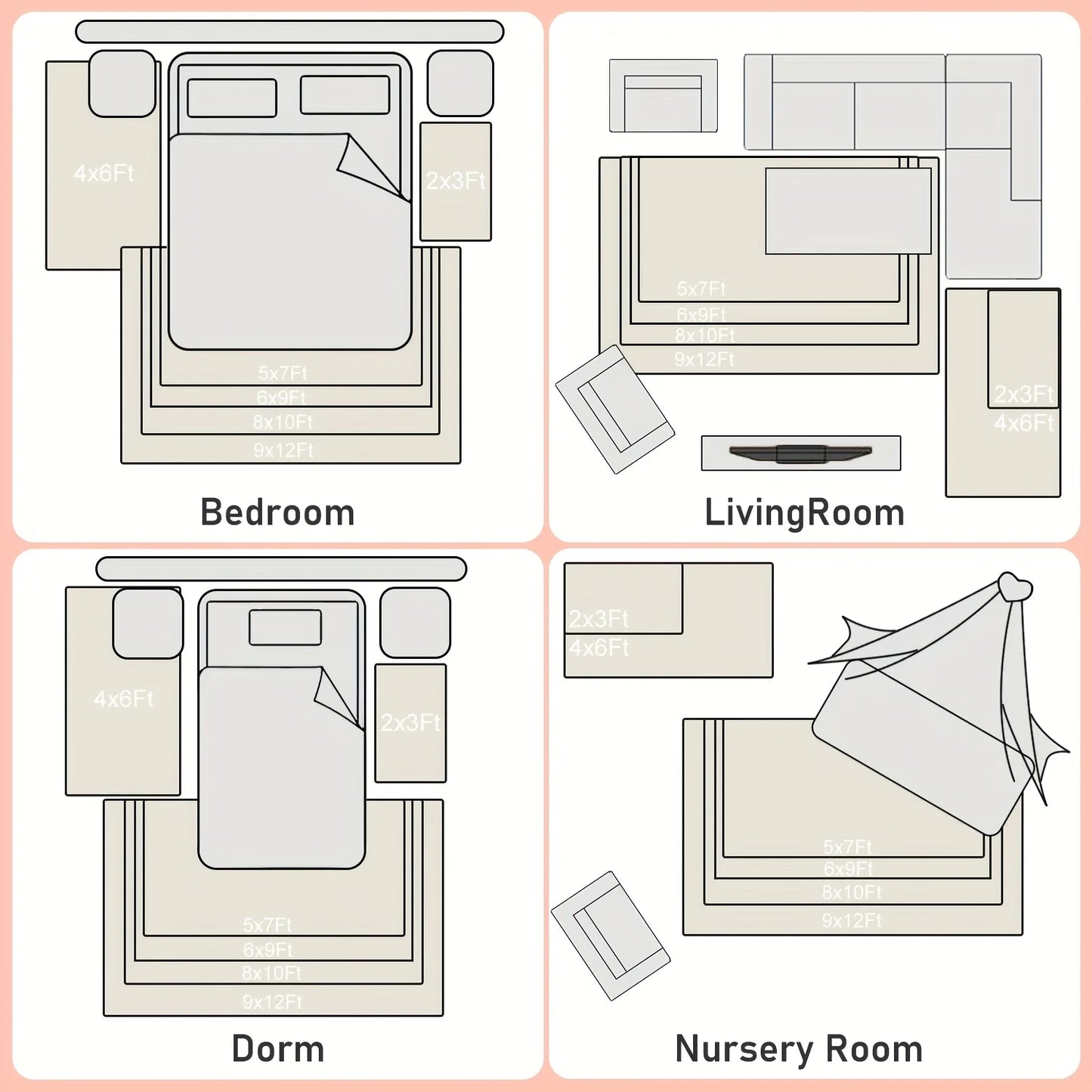 Aubusson Soft Shaggy Non Slip Rug Living Room