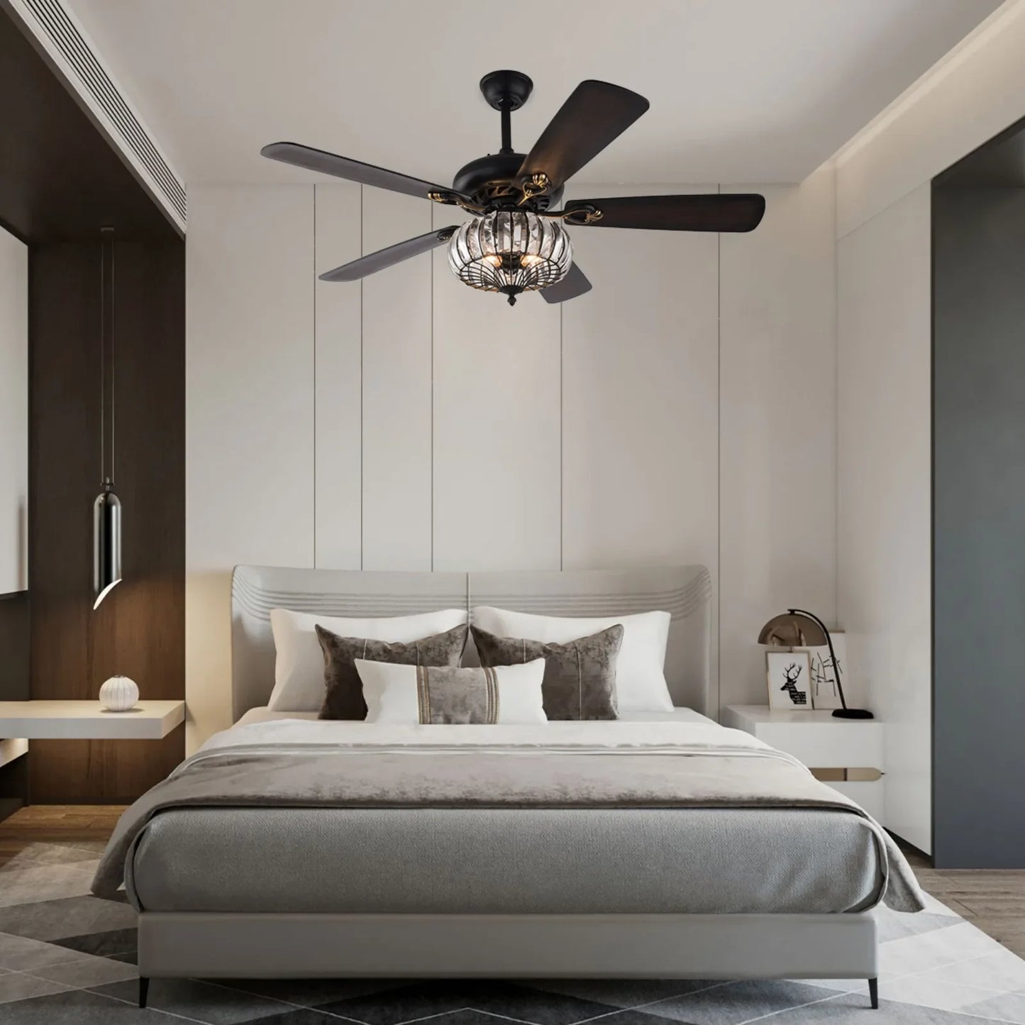 Bymaocar Cage Style Ceiling Fan With Remote And Pendant Light