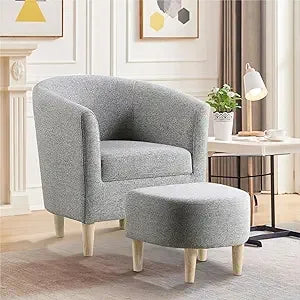 Ticify Accent Barrel Chair With Ottoman Corduroy Midcentury