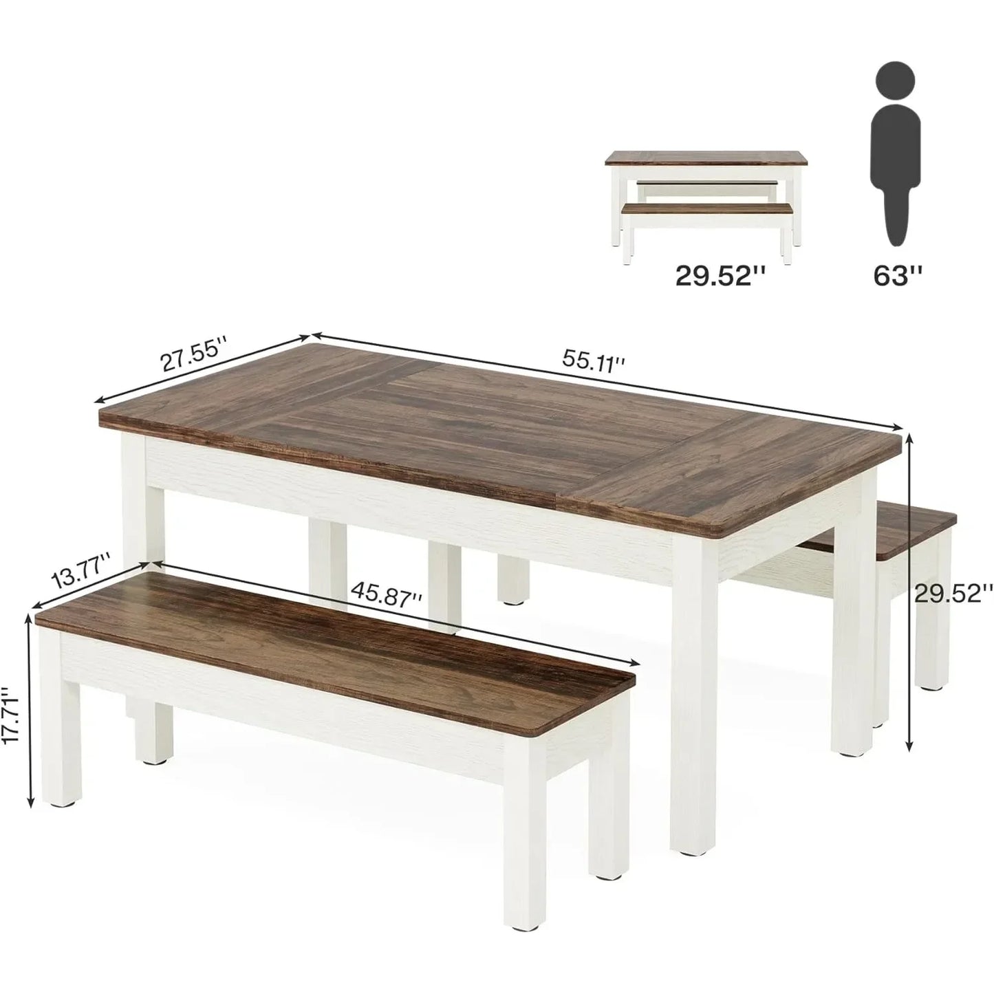 LITTLE TREE Farmhouse Dining Table Set With Benches