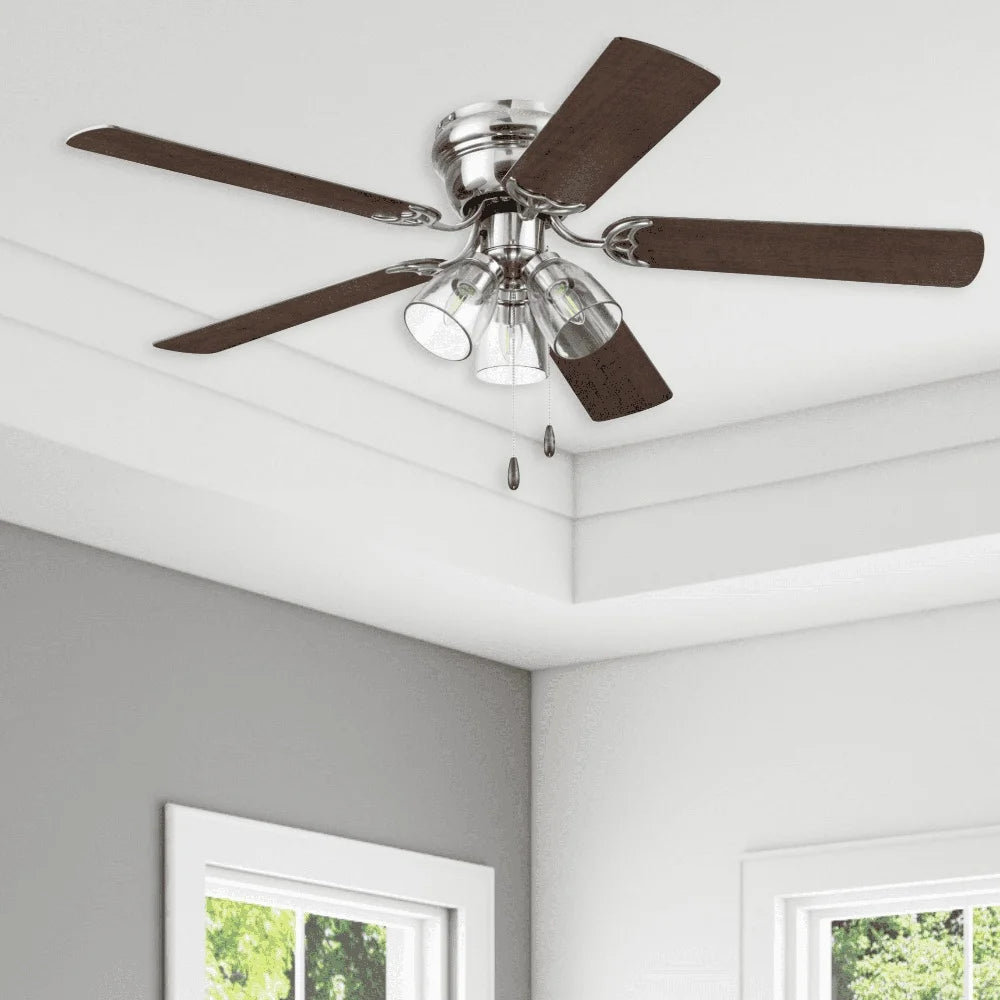 XMSJ Indoor Flush Mount Ceiling Fan With Light Kit Remote