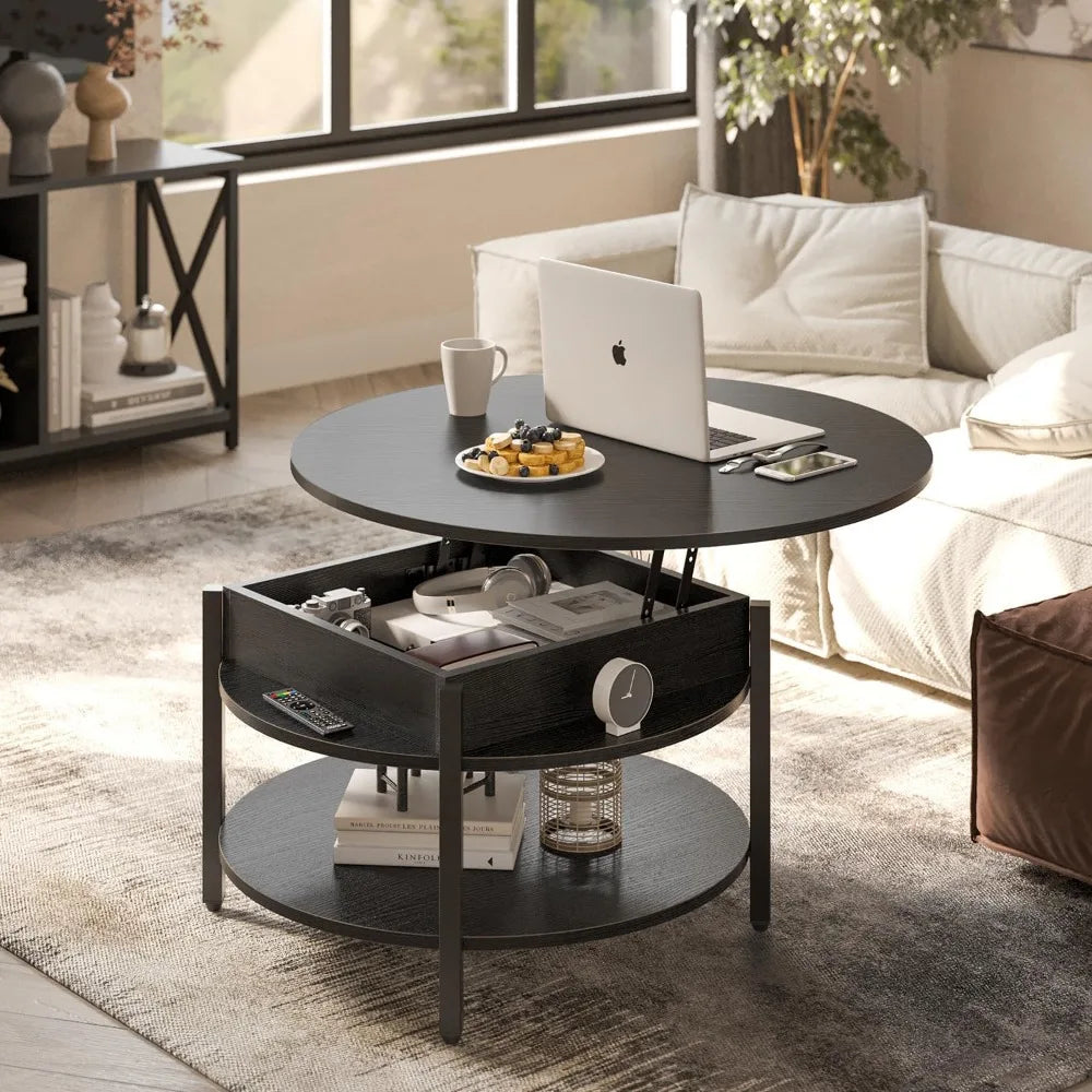 Round Lift Top Coffee Table With Storage And Hidden Compartment