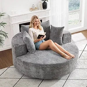Oversized Round Swivel Chaise Longue Indoor Upholstered Chenille Deep Seat