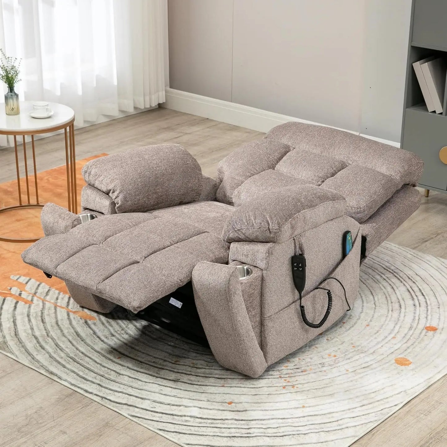 Oversized Power Lift Recliner With Heat Massage Cupholders