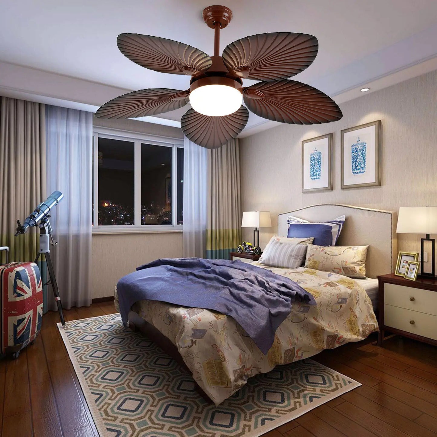 Tropical Palm Leaf Ceiling Fan Light With Remote Control