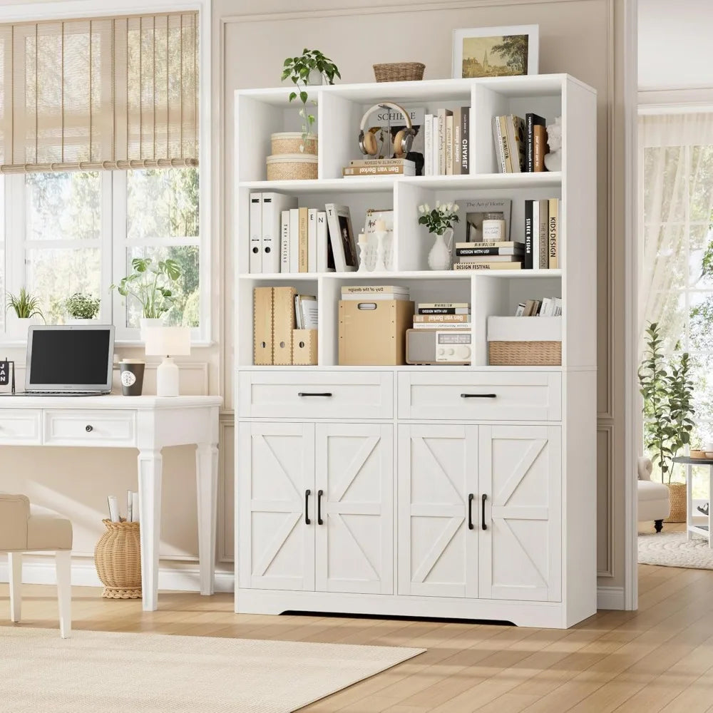 Hostack Six Tier Bookcase With Drawers And Doors Storage