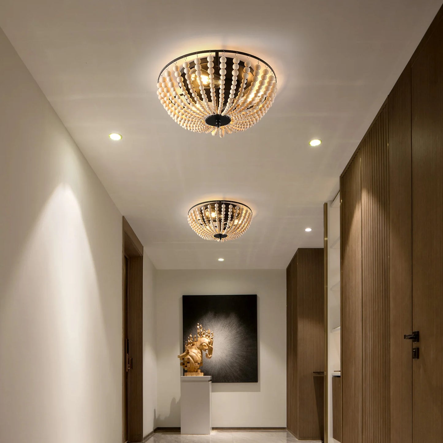 Boho 3 Light Flush Mount Wood Bead Ceiling Fixture