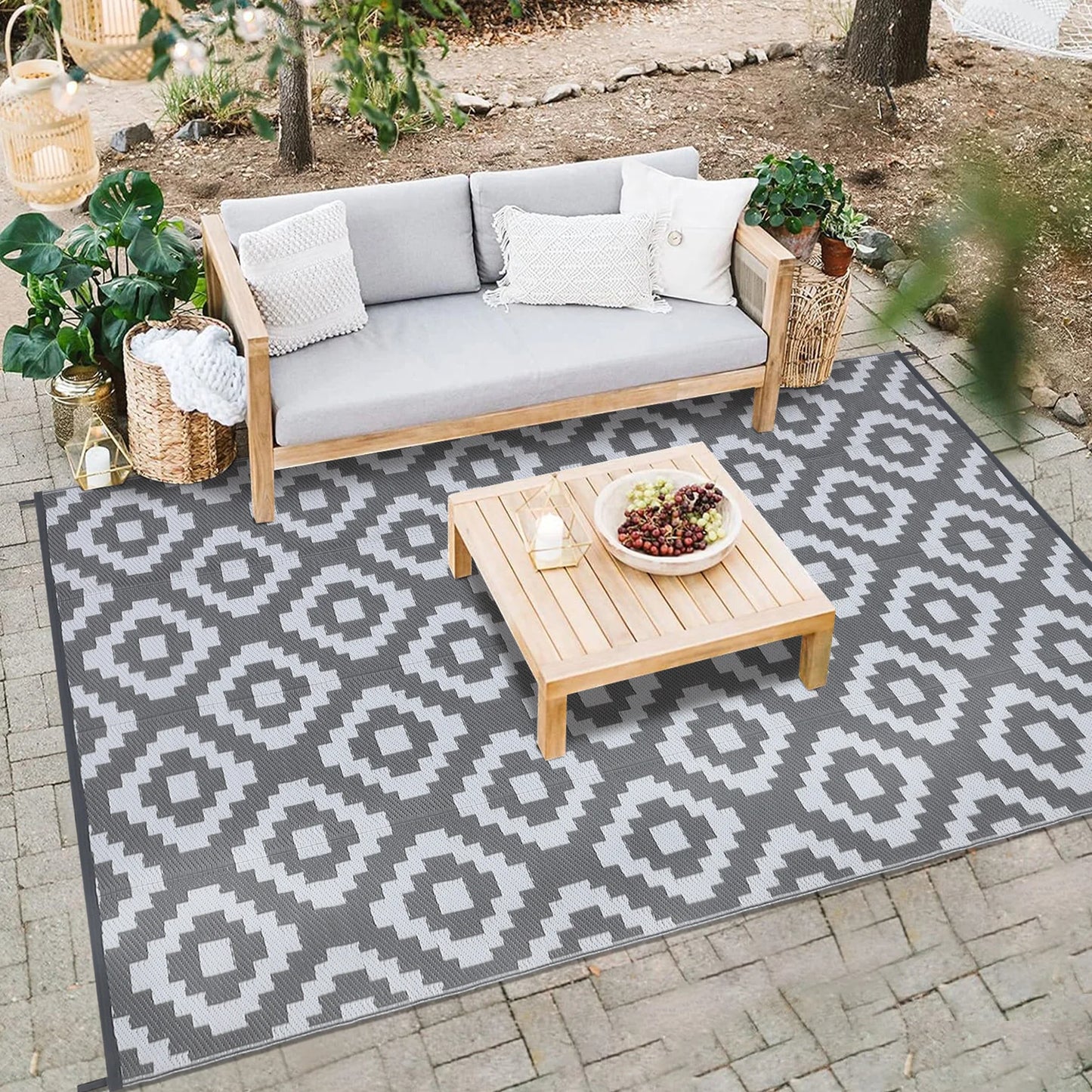 StudysetCN Outdoor Geometric Reversible Polypropylene Rug Waterproof Mat
