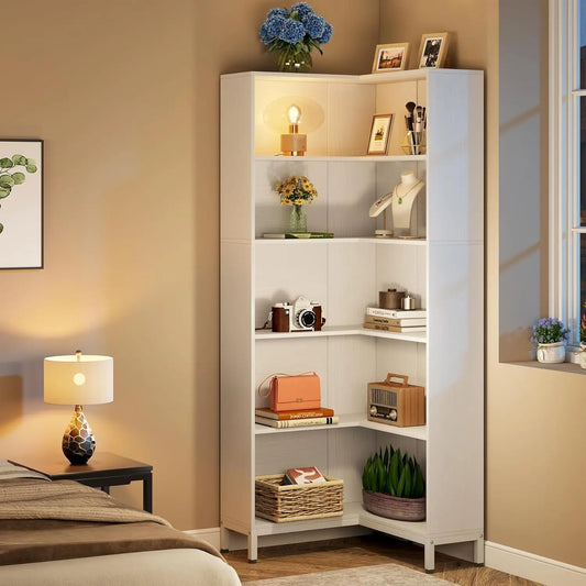 Little Tree Industrial L Shaped Corner Bookshelf Etagere