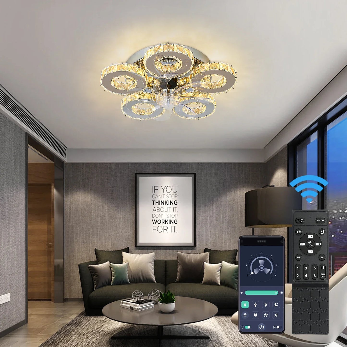 GreeLustr LED Ceiling Fan Light Chandelier With Blades