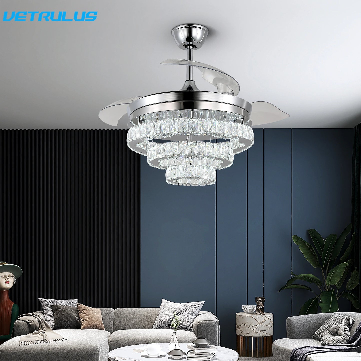 VETRULUS Remote Ceiling Fan With LED Light BLDC Chandelier