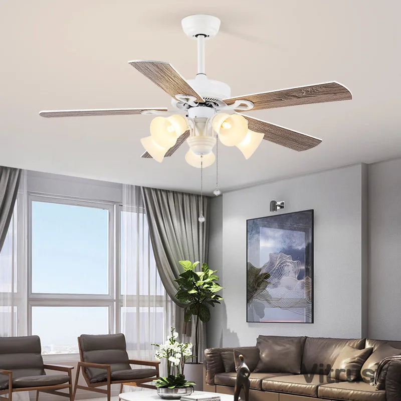 VITRUST Scandinavian Style Ceiling Fan Lamp With Tiffany Glass Shade
