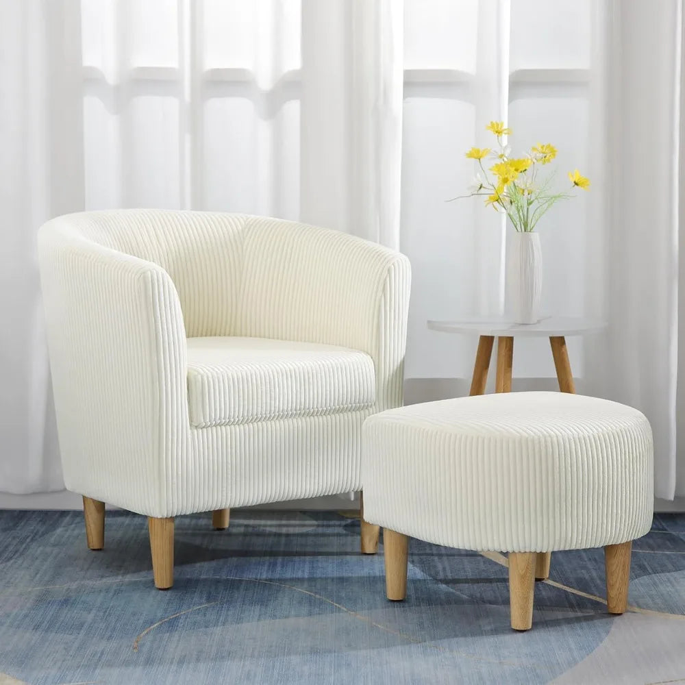 Ticify Accent Barrel Chair With Ottoman Corduroy Midcentury