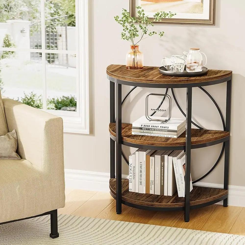 ZUIDID Half Round End Table Three Tier Narrow Metal Frame