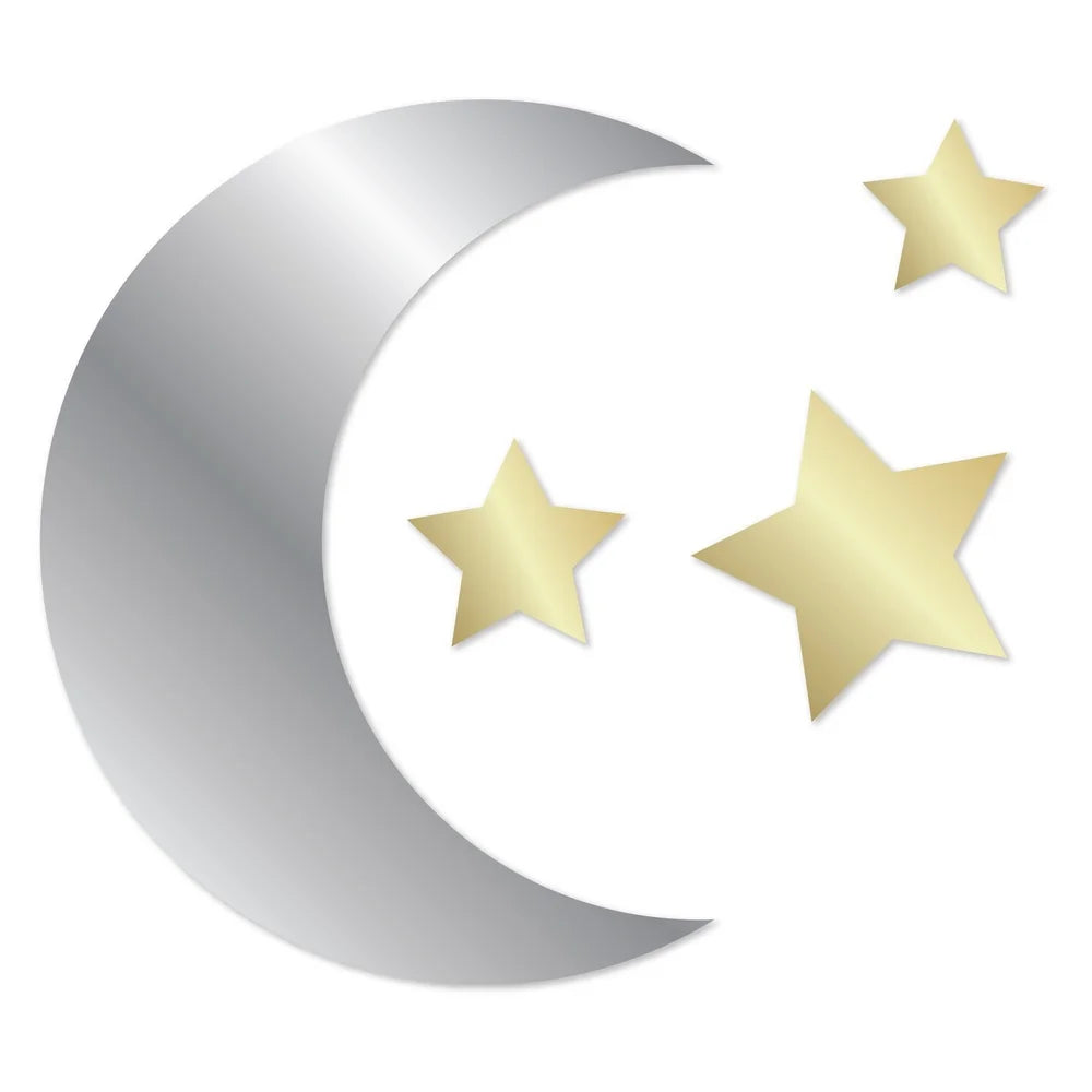 DUTRIEUX Self Adhesive Metallic Mirror Moon And Stars Wall Decals