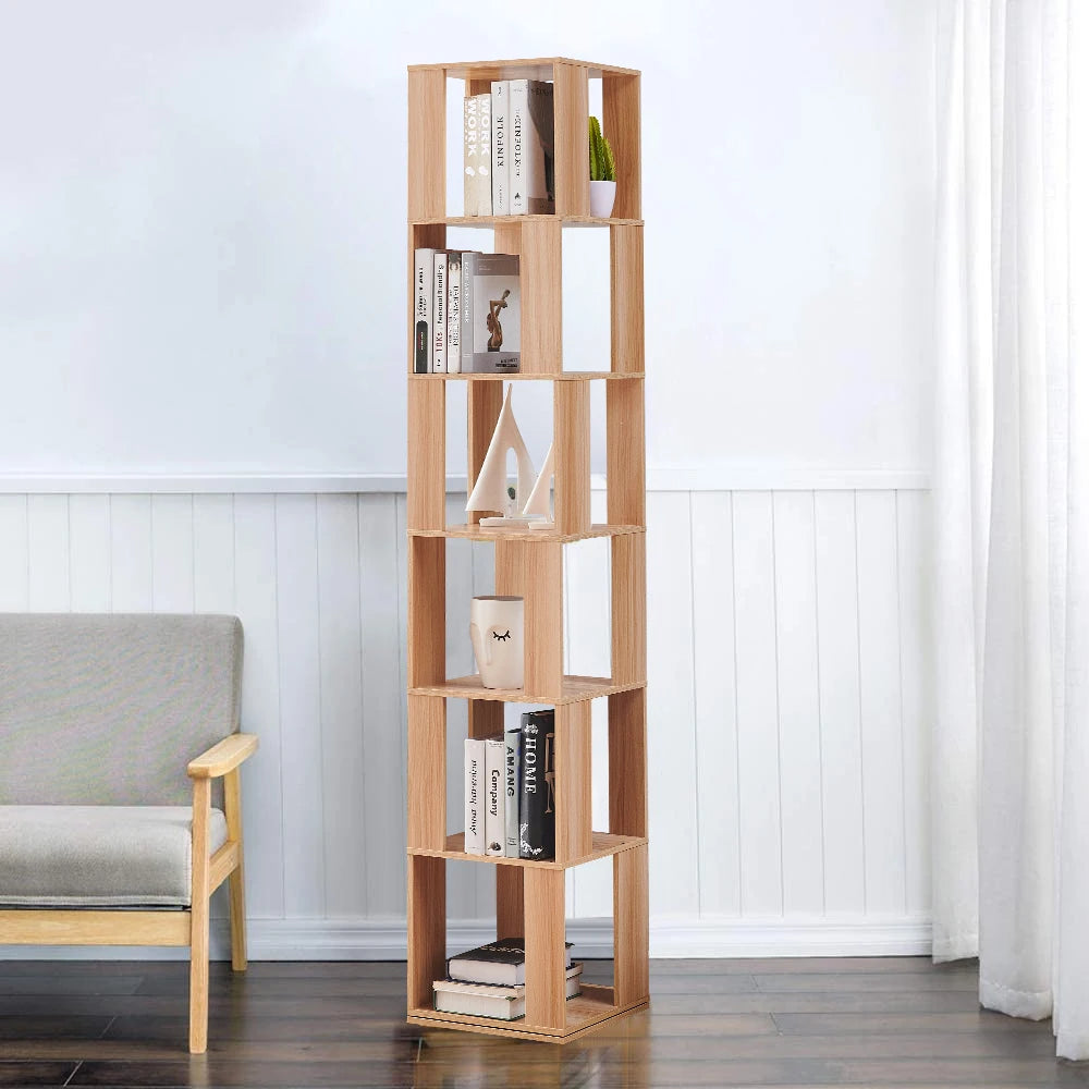 BonChoice Rotatable 6 Tier Slim Corner Bookcase Shelf