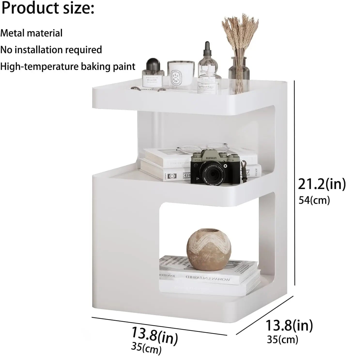 General Use Side Table Modern 3 Tier Glass Nightstand
