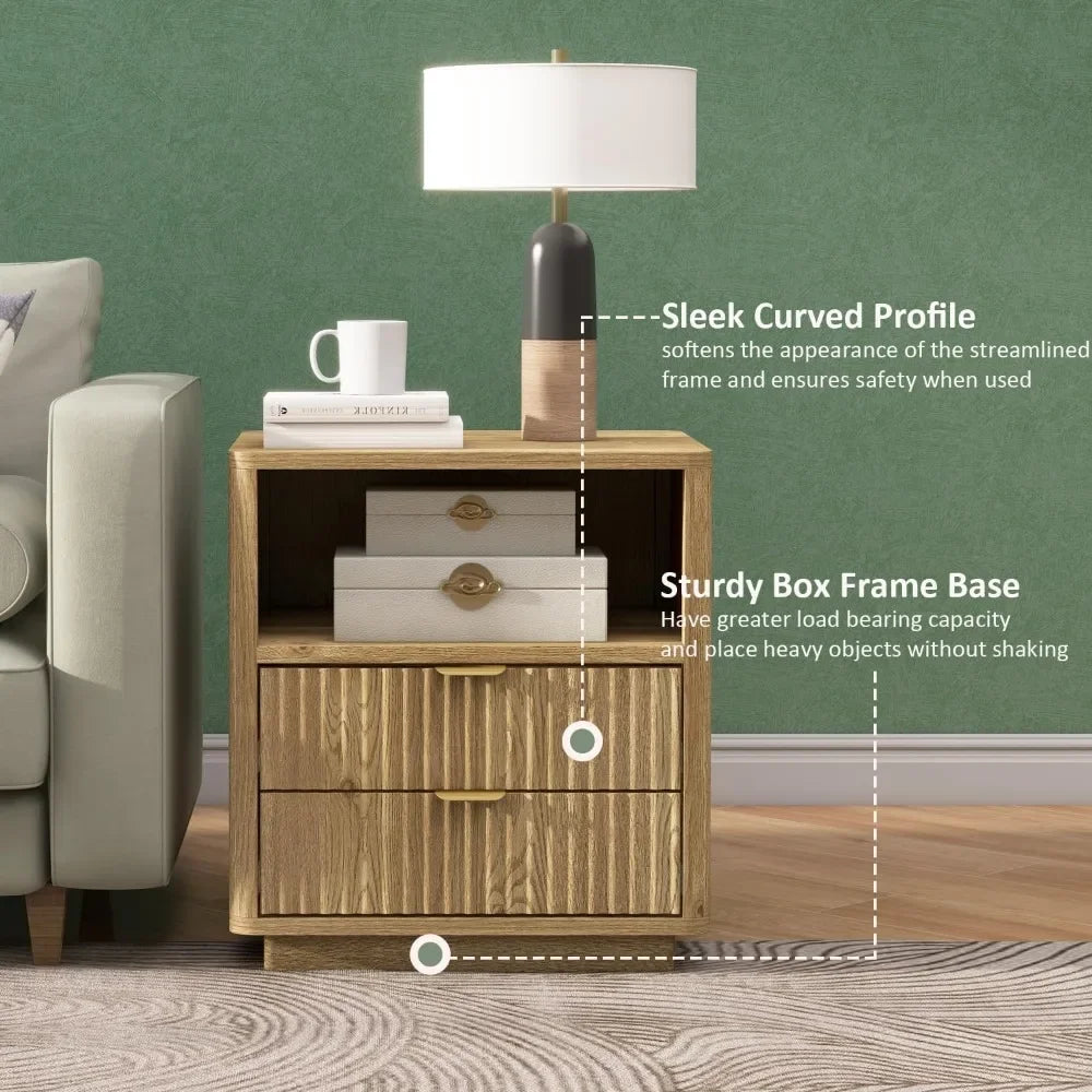 ANGDUO Fluted Nightstands Set Of 2 Wooden Bedside Tables