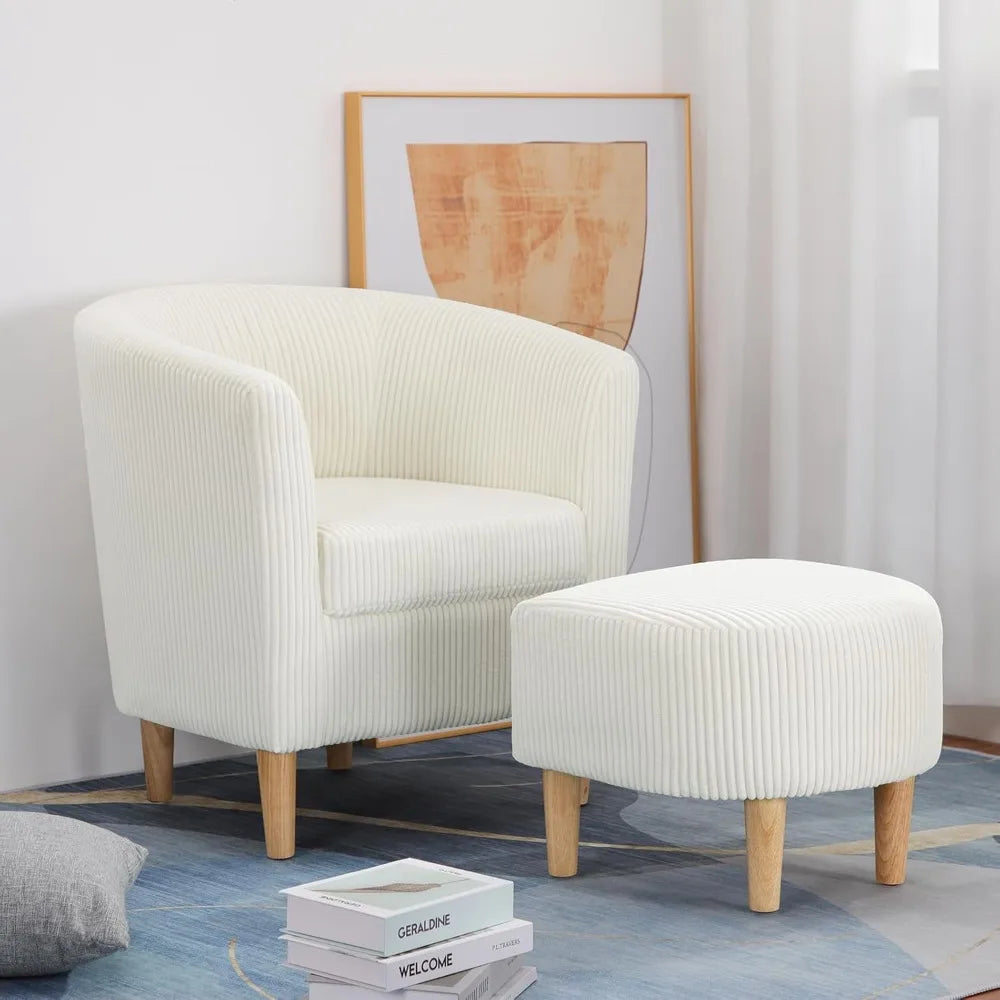 Ticify Accent Barrel Chair With Ottoman Corduroy Midcentury