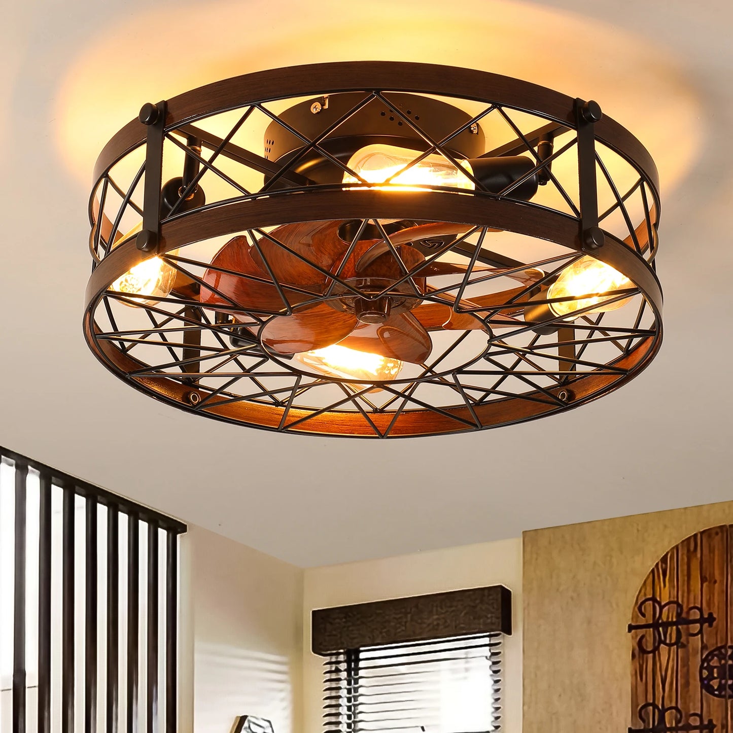 ARLGSITE Caged Ceiling Fan With Light Flush Mount Bulbs Included