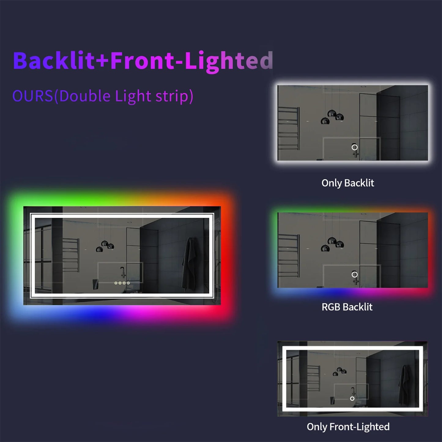 Wisfor LED Vanity Mirror RGB Backlit Anti Fog Dimmable