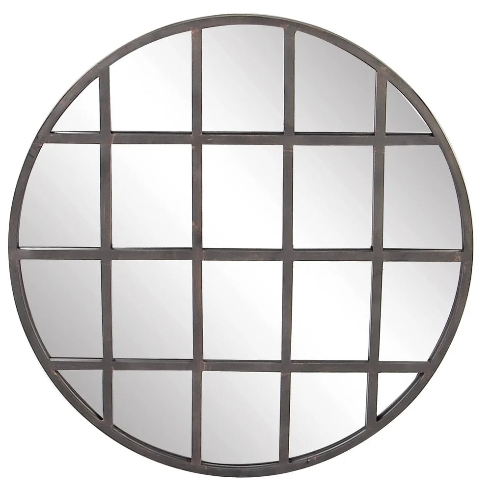 Industrial Grid Framed Wall Mirror Decorative Entryway Accent