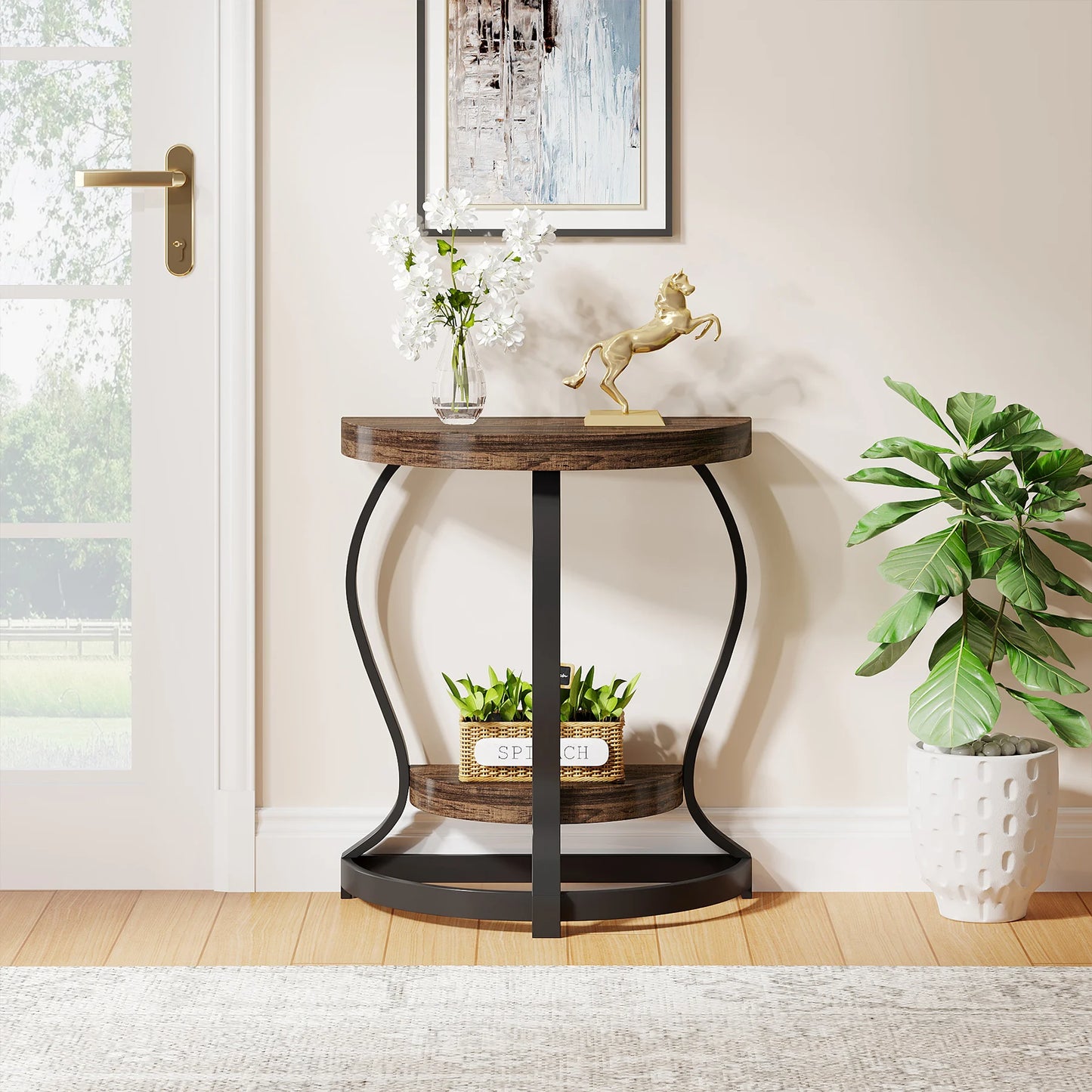 Tribesigns Half Round End Table Set of Two Tier Side Tables