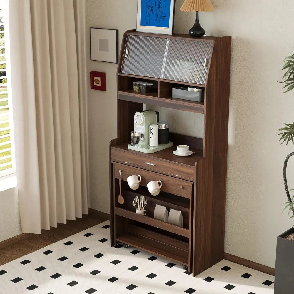 MKDK Modern Buffet Hutch Cabinet With Foldable Dining Table