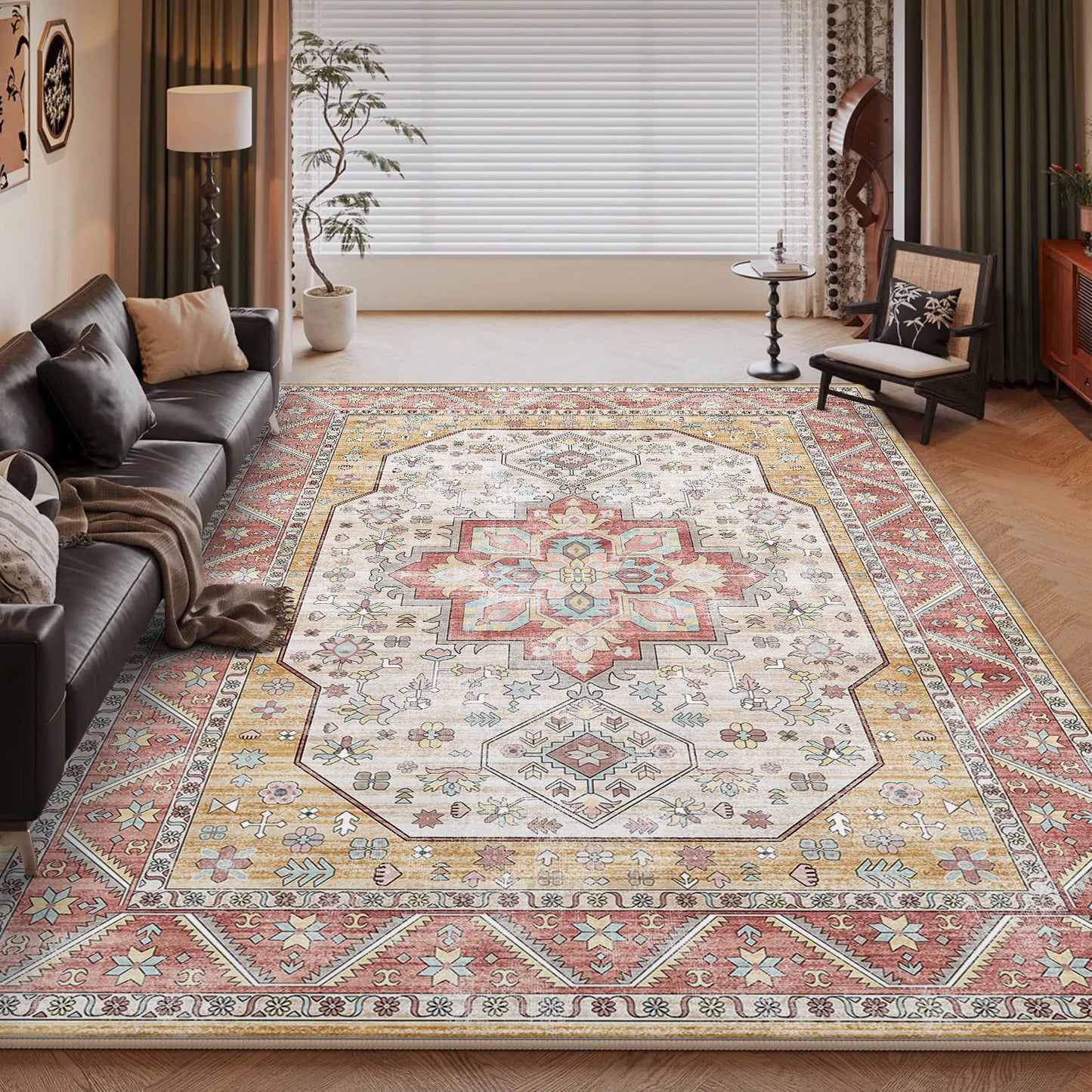 NONEDesign Vintage Persian Style Living Room Machine Washable Rug