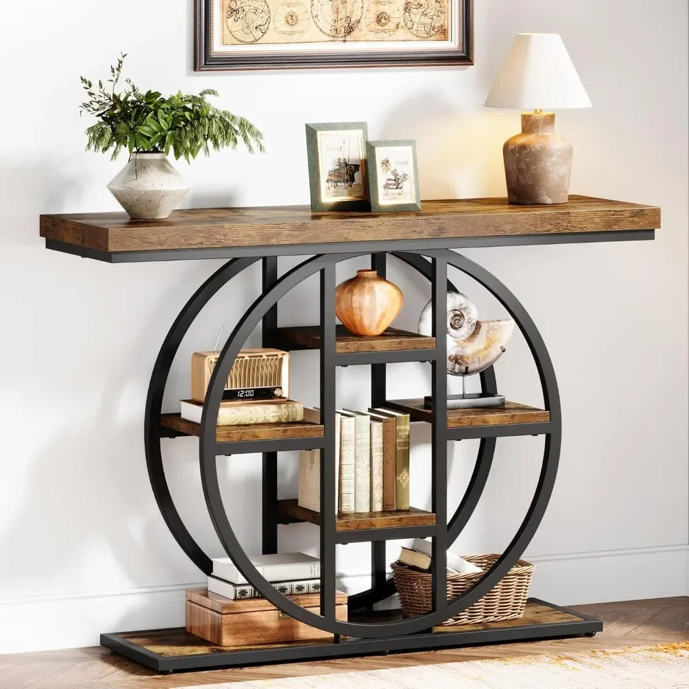 Hign Concerned Industrial Console Table With Circle Shelves