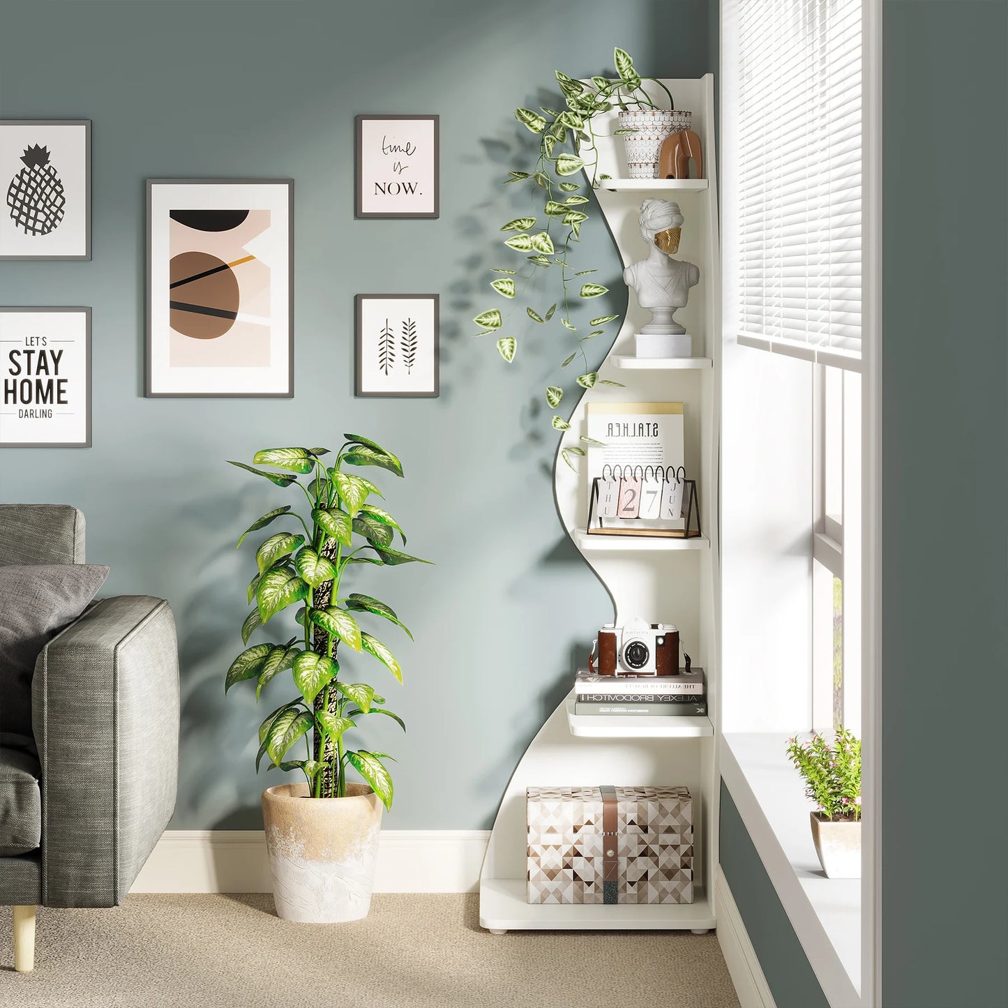 Tribesigns Corner Shelf Modern 5 Tier Bookshelf Plant Stand