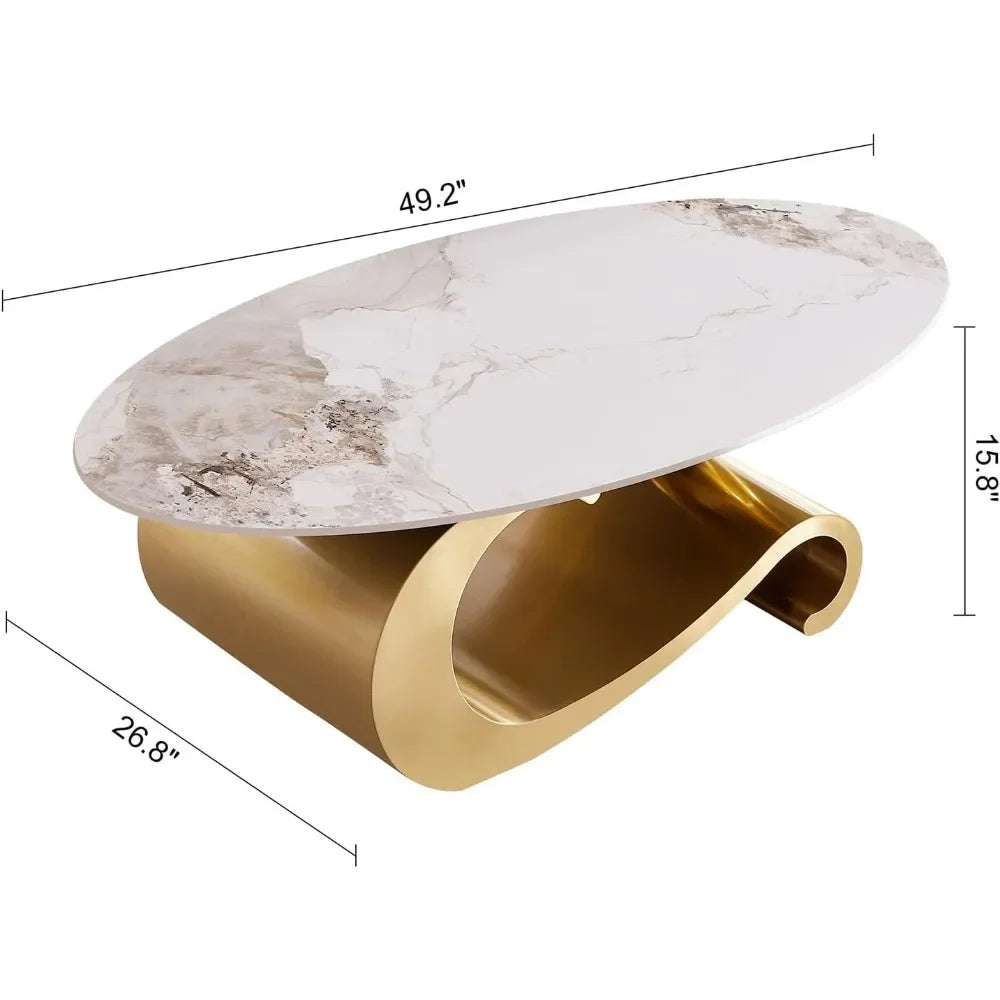 General Use Faux Marble Coffee Table With Metal Base