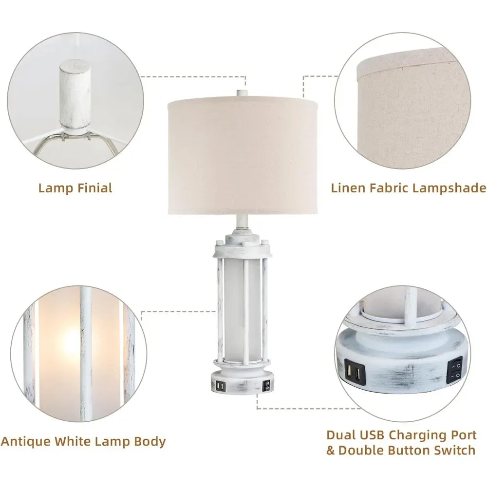 XMSJ Rustic Table Lamps Set 2 USB Ports Farmhouse Style