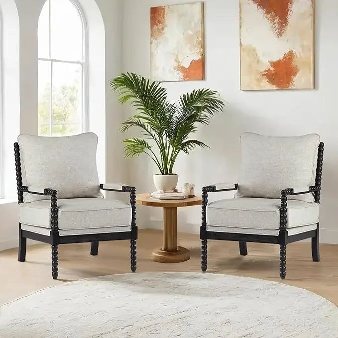 ANGDUO Linen Spindle Accent Chair With Wood Frame Cushion