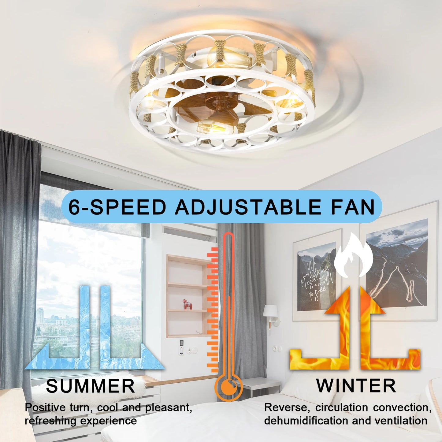 ARLGSITE Remote Control Ceiling Fan With Lights 6 Speeds