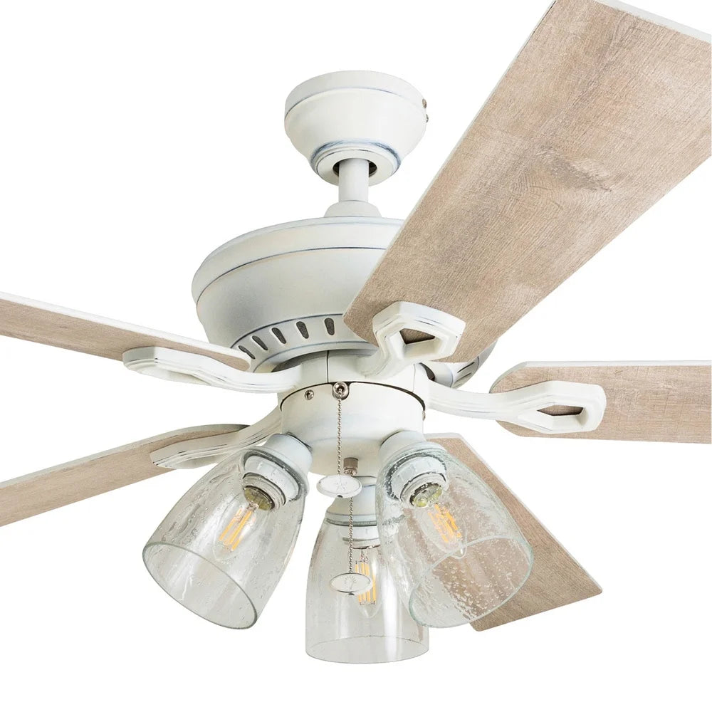 XMSJ Rustic Ceiling Fan with Seeded Glass Light Kit and Remote Control