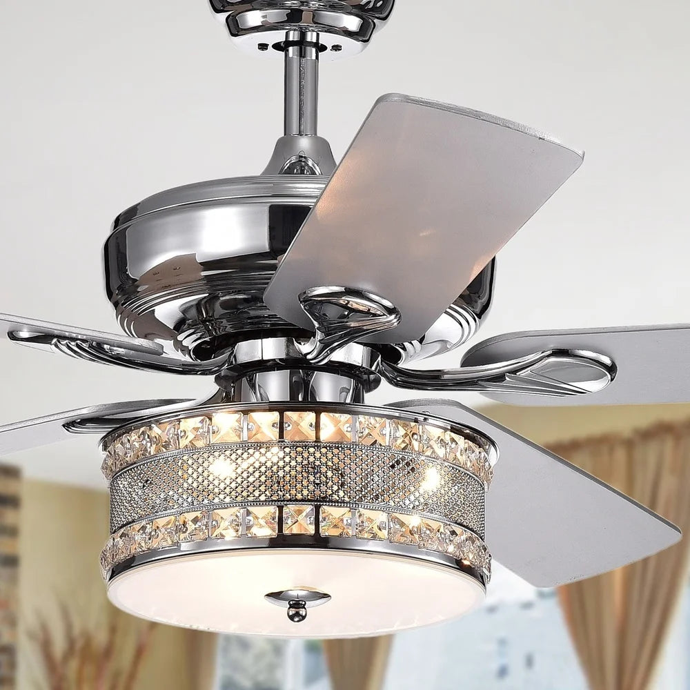 XMSJ Modern 5 Blade Chrome Ceiling Fan Crystal Light