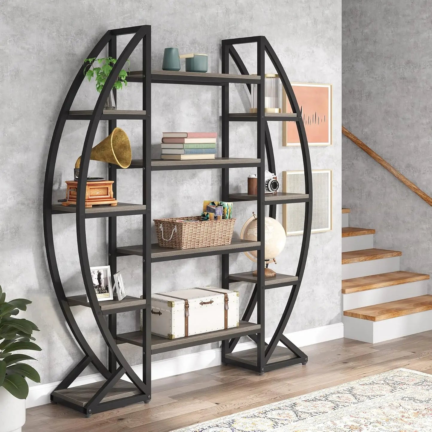 Little Tree Oval Triple Wide Industrial Bookshelf Etagere